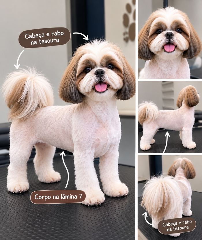 Cão com tosa na lâmina 7 no corpo e cabeça e rabo na tesoura